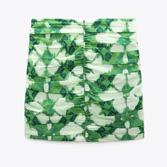 Ruffed Printed Mini Skirt Zara Green S - Picture 13 of 13